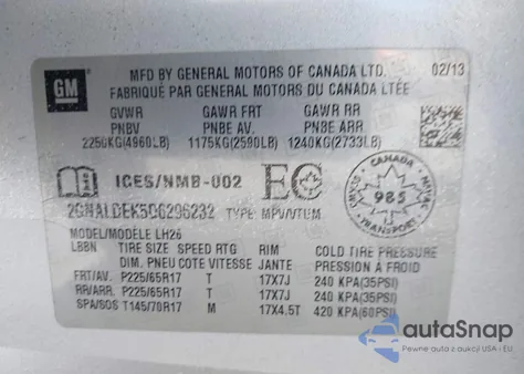 2013 Chevrolet Equinox 1Lt from USA, damaged, VIN 2GNALDEK5D6296232
